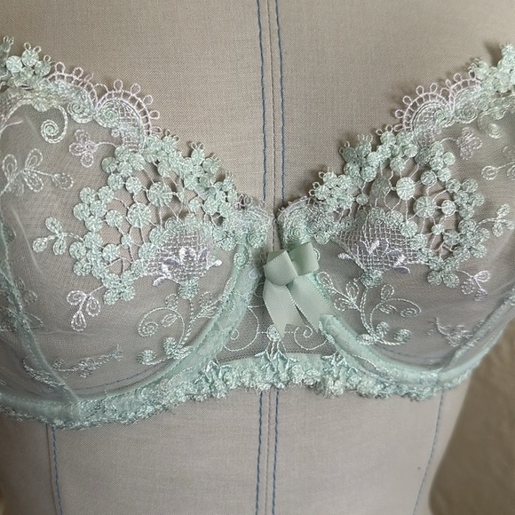 Simone Perele Wish Sheer Lace Demi Bra Robin’s Egg Blue Bridal Lingerie 34B Rare - Picture 2 of 13